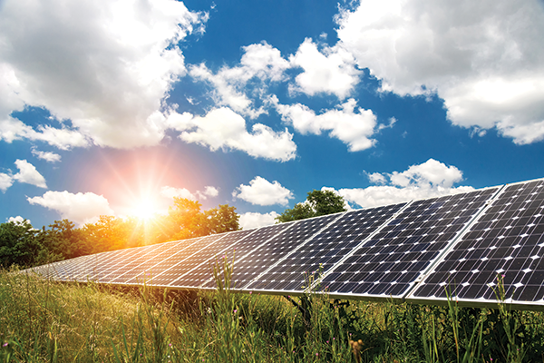 solar panels at sunrise
